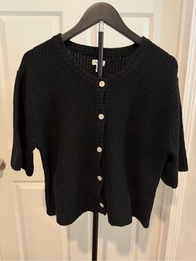 Aerie Black Short-Sleeve Button-Up Knit Cardigan